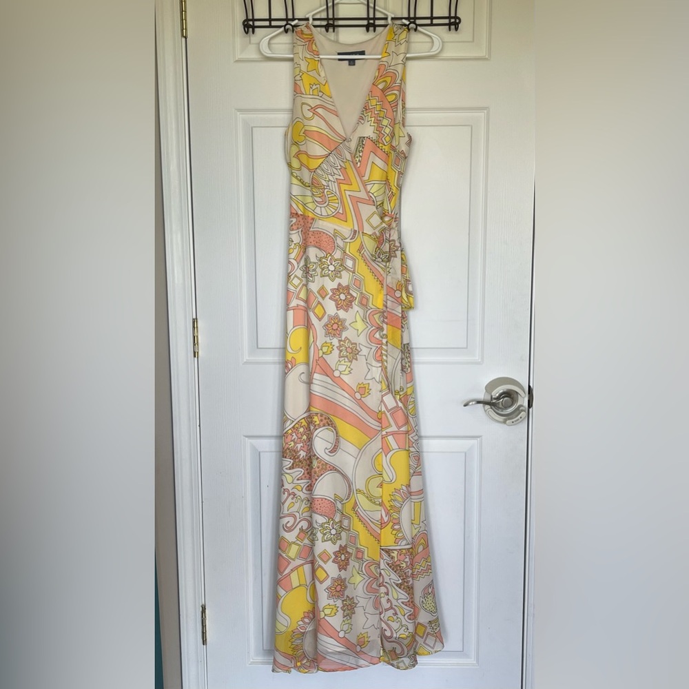 ModCloth Geometric Pattern V-Neck Sleeveless Wrap Maxi Dress|Size: Large